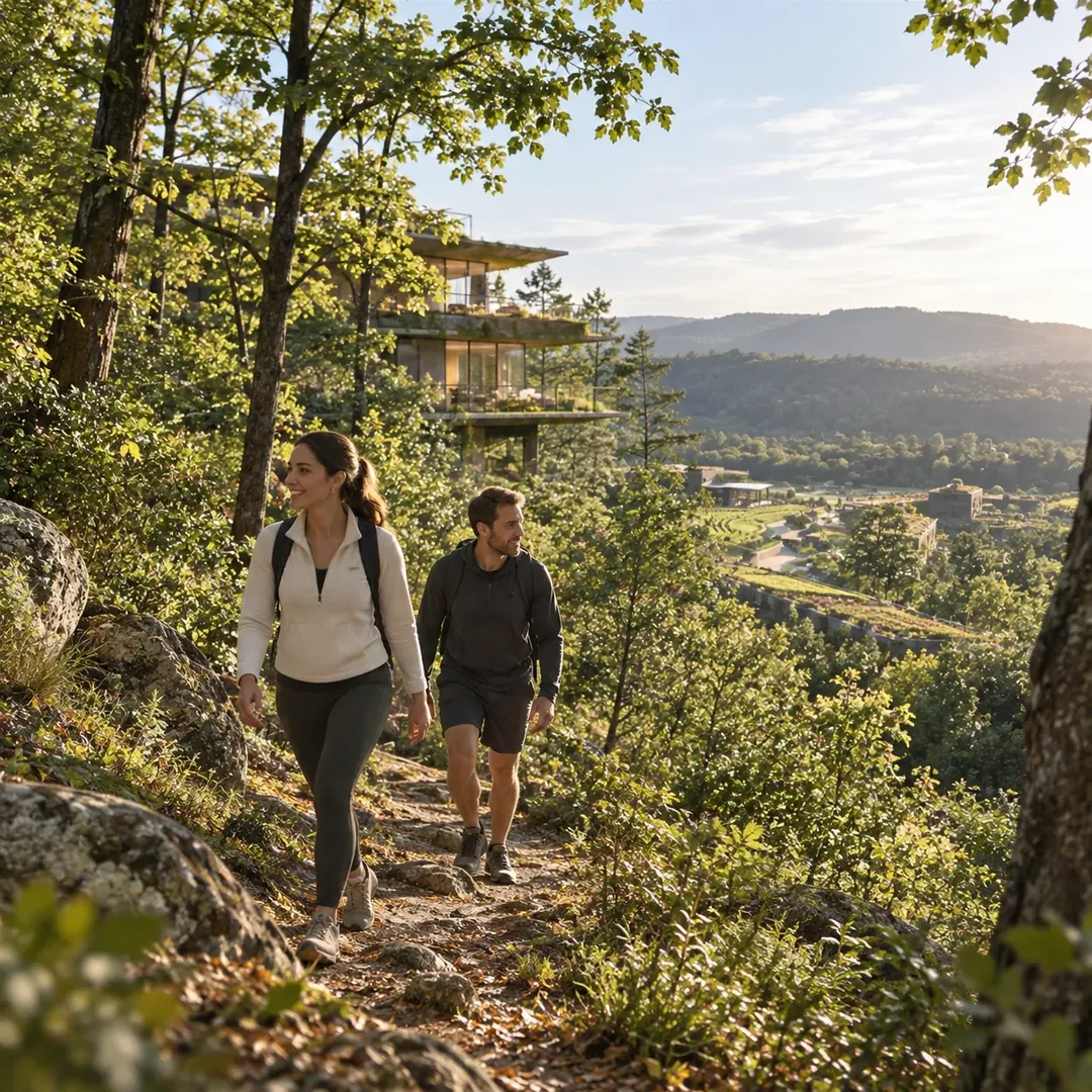 Hillside walk with residence view