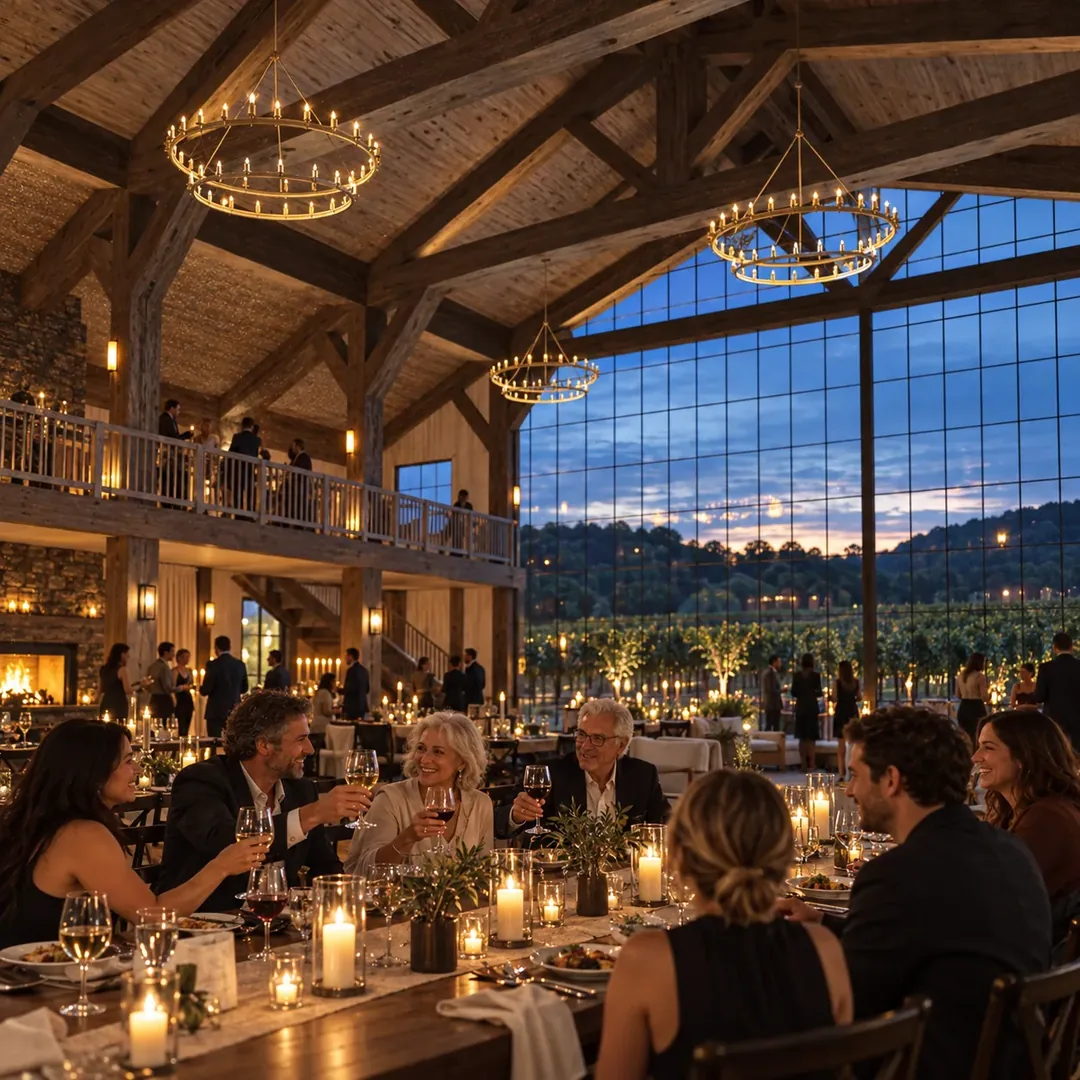 Communal table at blue hour