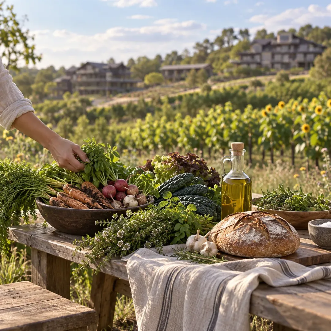 Food prepared beside the vines