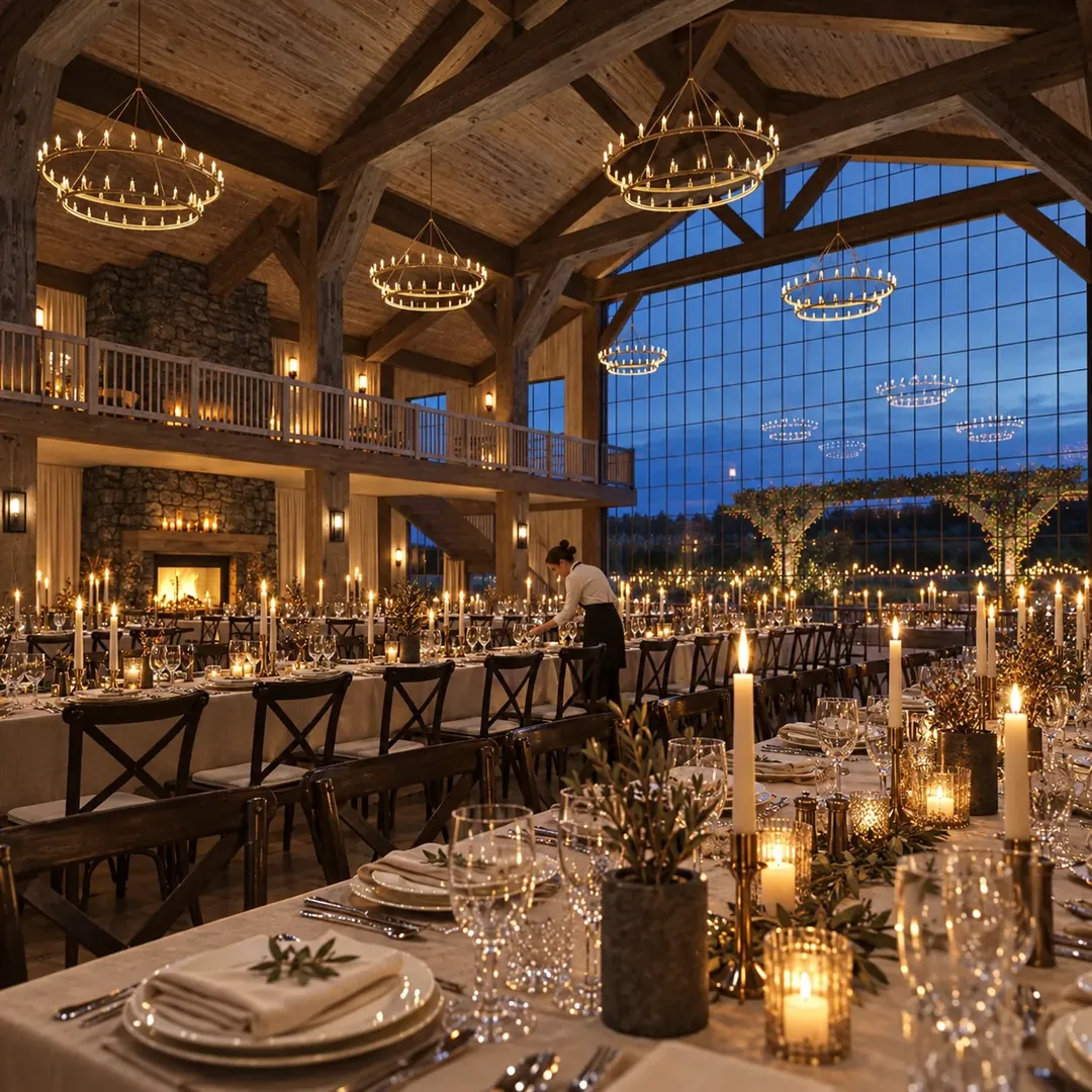 Long table, set for the evening
