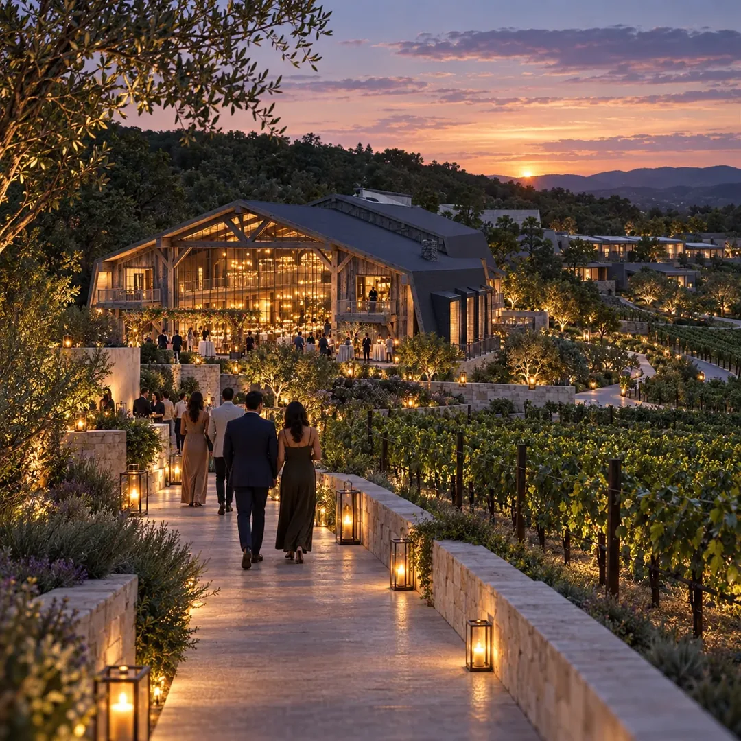 Arrival along the vineyard path