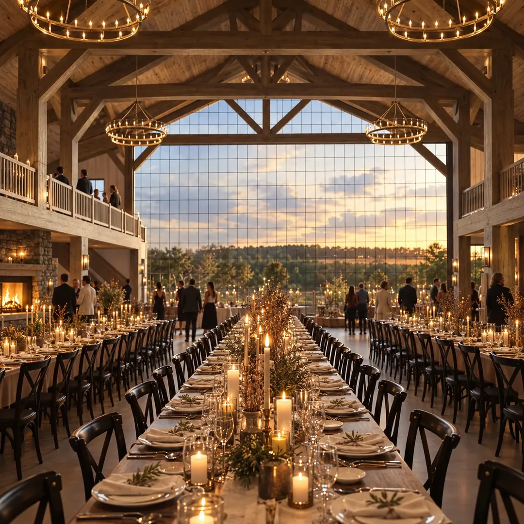 Long-table dining toward the view