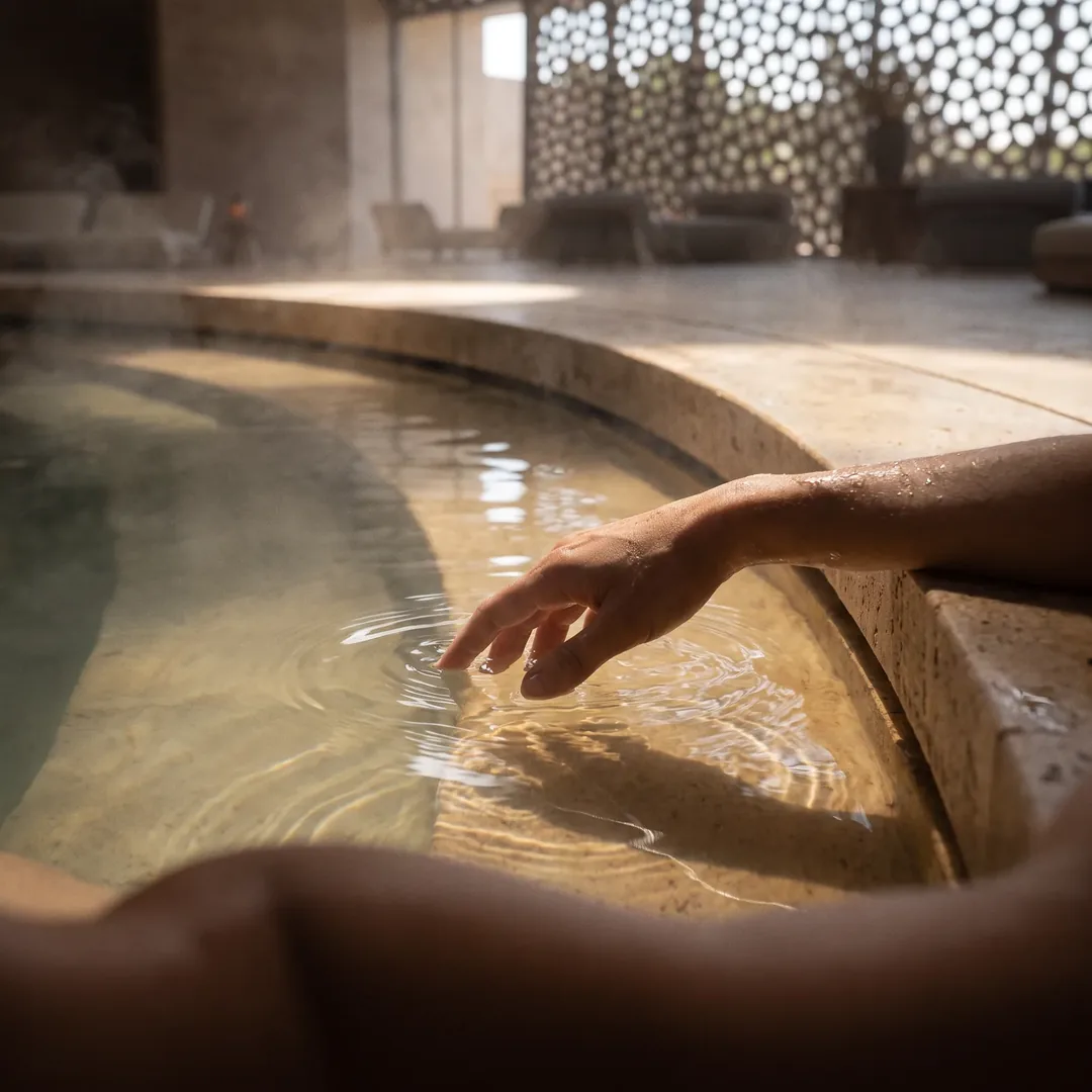 Light and steam across the spa pool - view B