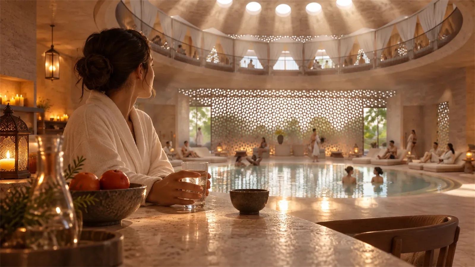 Spa bar in warm evening light - study