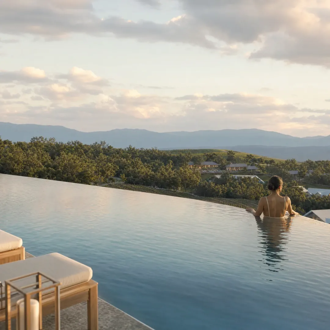 Long view toward the pool bar
