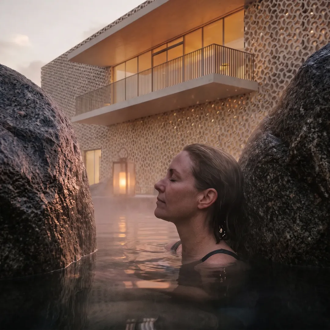 Steam around the onsen building