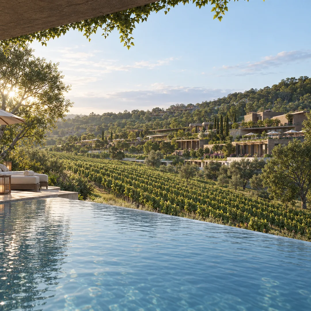 Pool and hillside - open terrace hero