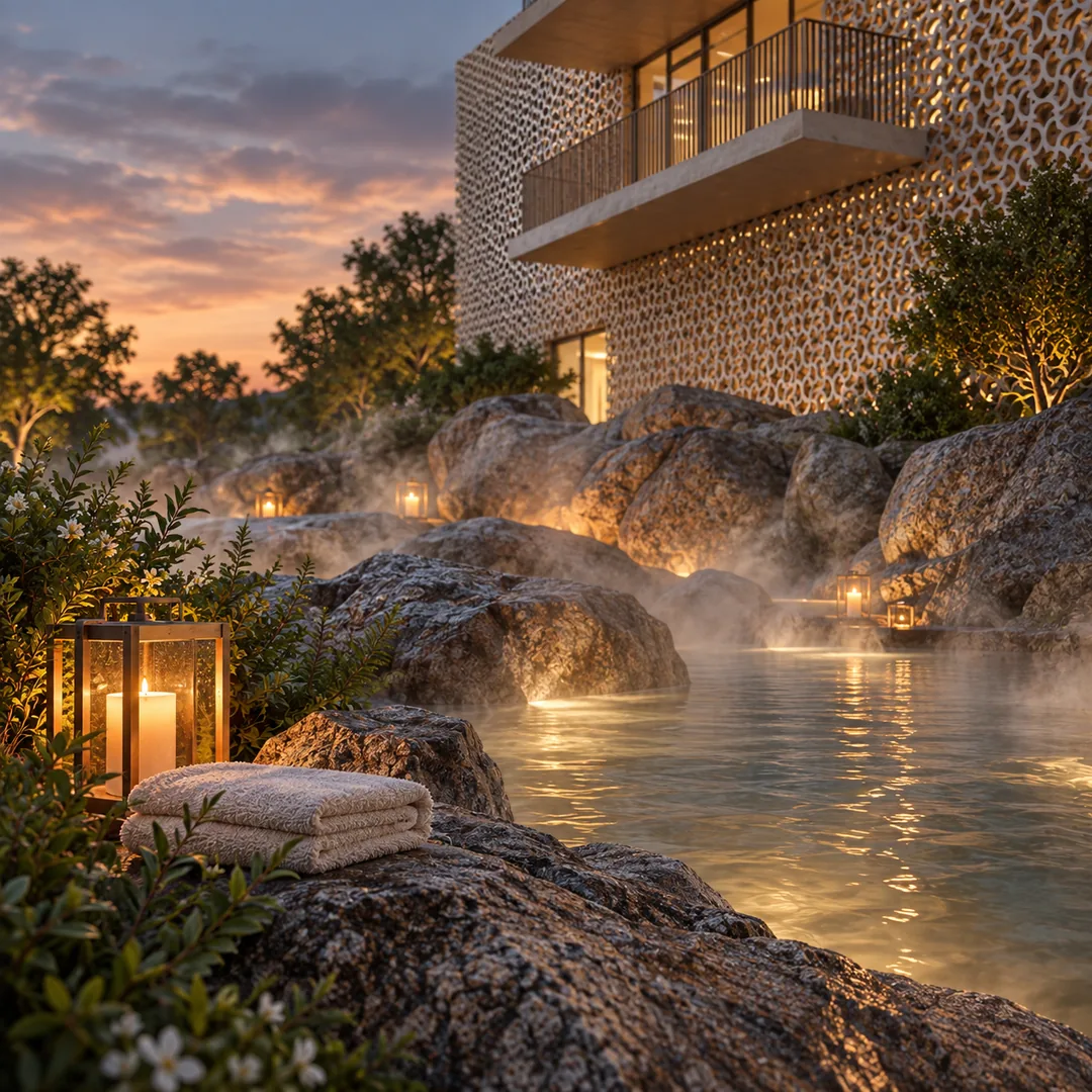 Onsen rock pool and cascade