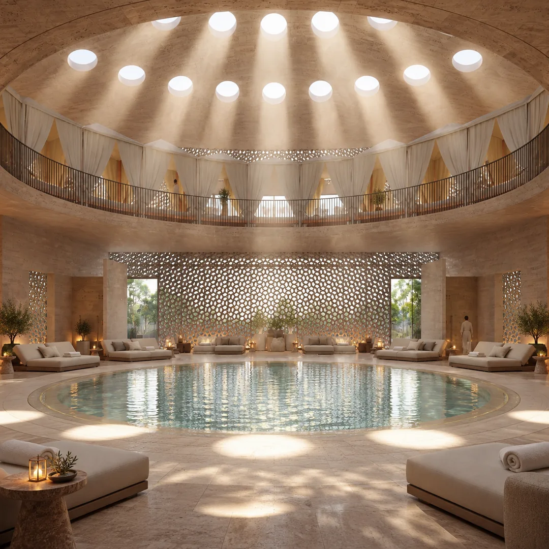 Circular spa - frontal water view